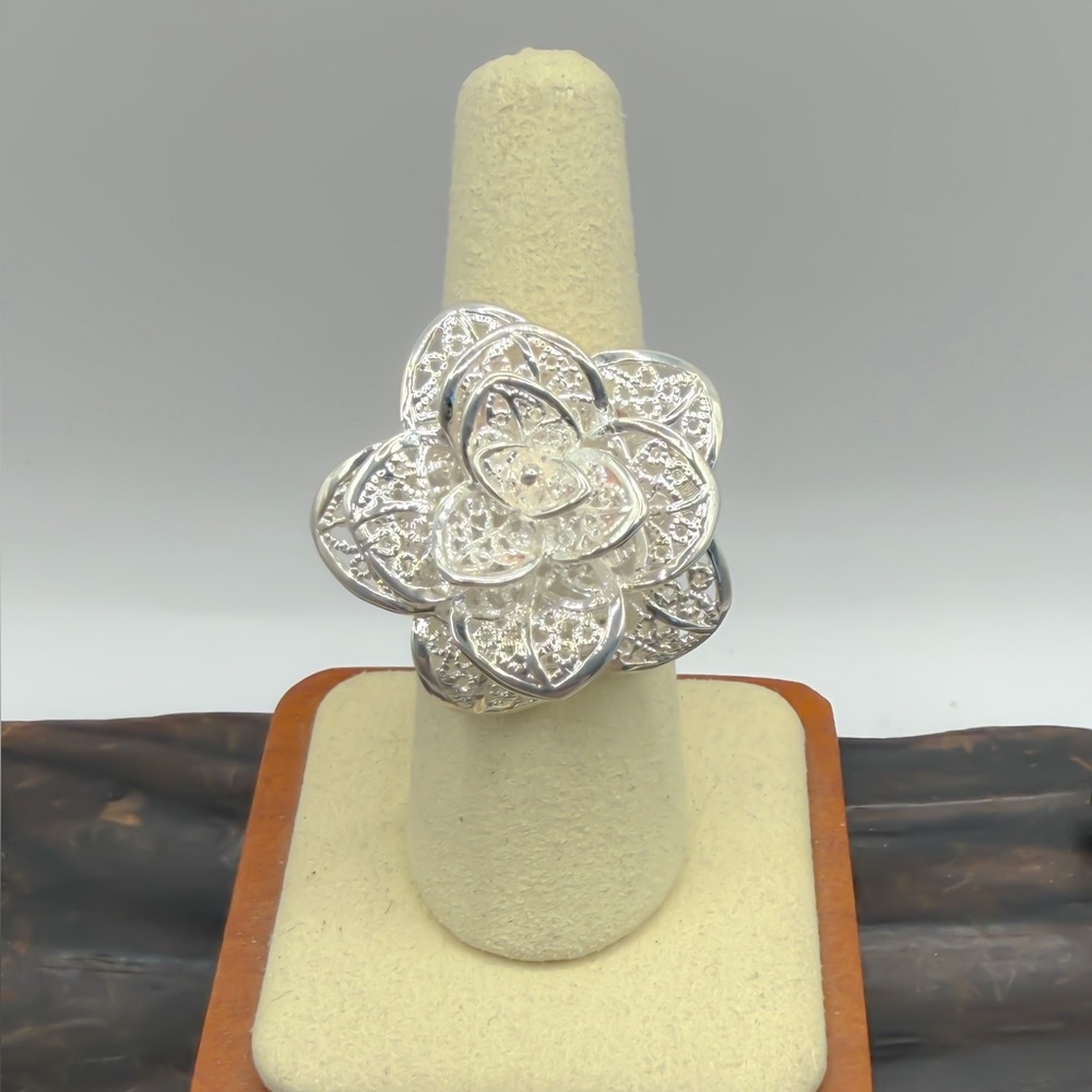 925 Sterling Silver Adjustable Floral Filigree Ring - Picture 2 of 16